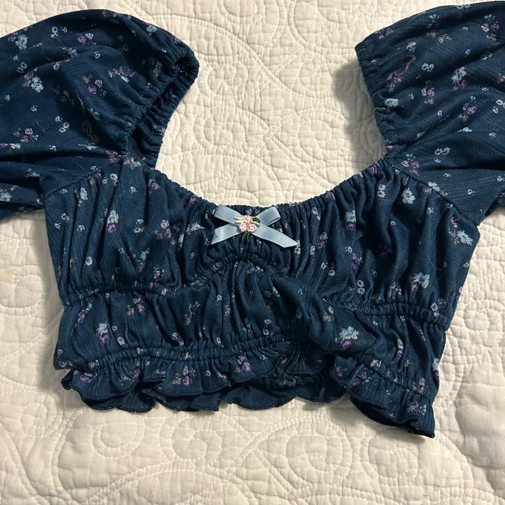 For Love And Lemons Navy Floral Crop Top